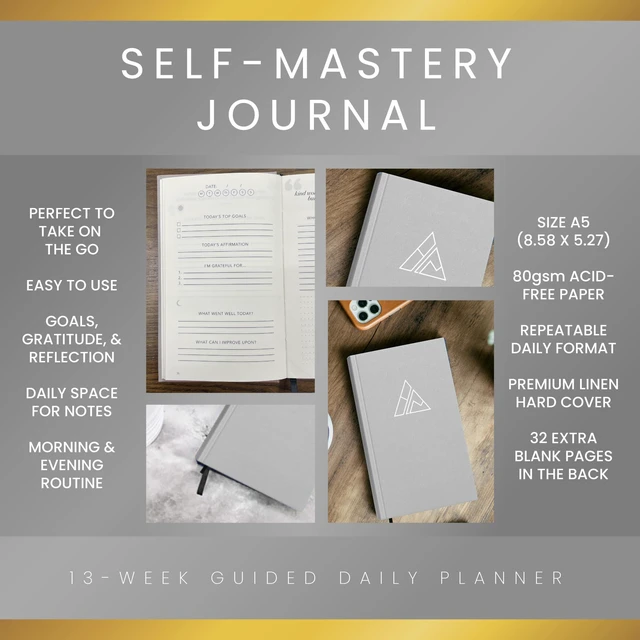 Alt view image 3 of 7 - Self-Mastery Journal for Men - Daily Productivity Journal for Happiness, Gratitude Journal, Mindfulness, Self Care & Reflection Goal Journal, Guided Journal for Men & Women Inspirational Journal