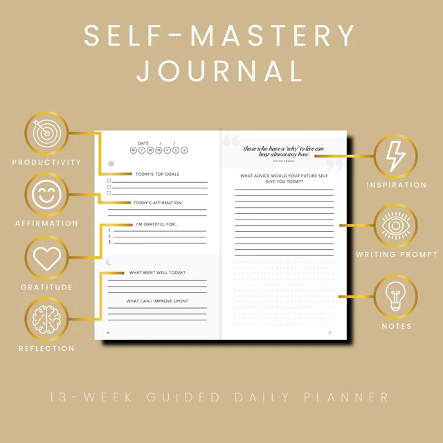Alt view image 2 of 7 - Self-Mastery Journal for Men - Gratitude Journal 5 Minute Journals - Reflection Manifestation Journal for Mindfulness Goal/Guided Gratitude Journel for Women & Men (Khaki)