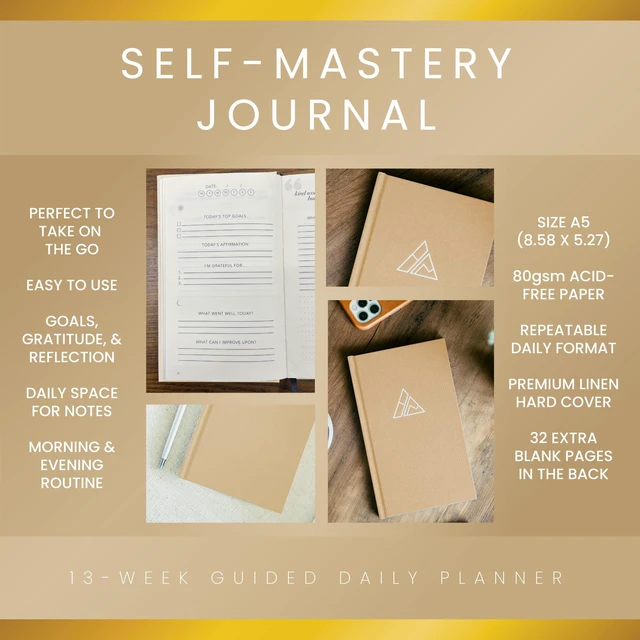 Alt view image 3 of 7 - Self-Mastery Journal for Men - Gratitude Journal 5 Minute Journals - Reflection Manifestation Journal for Mindfulness Goal/Guided Gratitude Journel for Women & Men (Khaki)