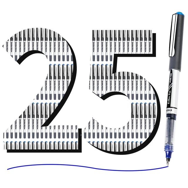 Alt view image 2 of 7 - Blue Rollerball Pens 0.7mm, 25 Pack Liquid Ink Roller Ball Pen Medium Point Quick Dry, Blue Ink Pens Fine Point Smooth Writing Pen for Journaling, Note Taking, Office, School Supplies