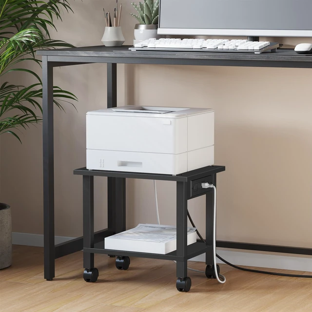 Alt view image 3 of 7 - Printer Stand, 2 Tier Rolling Printer Cart with Charging Station Small Under Desk Printer Table with Wheels for Small Space, Office, Home, Black PS01BK001