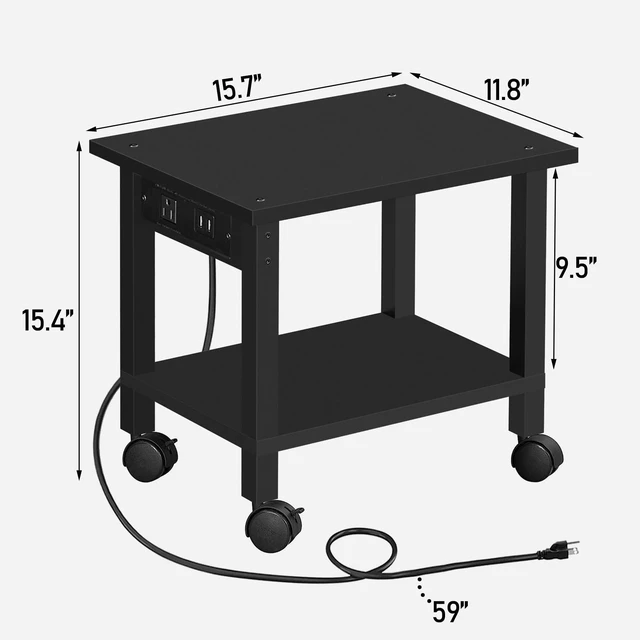 Alt view image 7 of 7 - Printer Stand, 2 Tier Rolling Printer Cart with Charging Station Small Under Desk Printer Table with Wheels for Small Space, Office, Home, Black PS01BK001