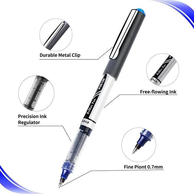 Alt view image 5 of 7 - Blue Rollerball Pens 0.7mm, 25 Pack Liquid Ink Roller Ball Pen Medium Point Quick Dry, Blue Ink Pens Fine Point Smooth Writing Pen for Journaling, Note Taking, Office, School Supplies