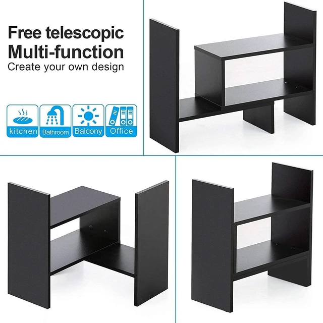 Alt view image 3 of 6 - Desktop Bookshelf Desk Storage Organizer Adjustable Wood Desktop Display Shelf Rack Counter Office Storage Rack Top Bookcase - Free Style Display Natural Stand Office Supplies Desk Organizer