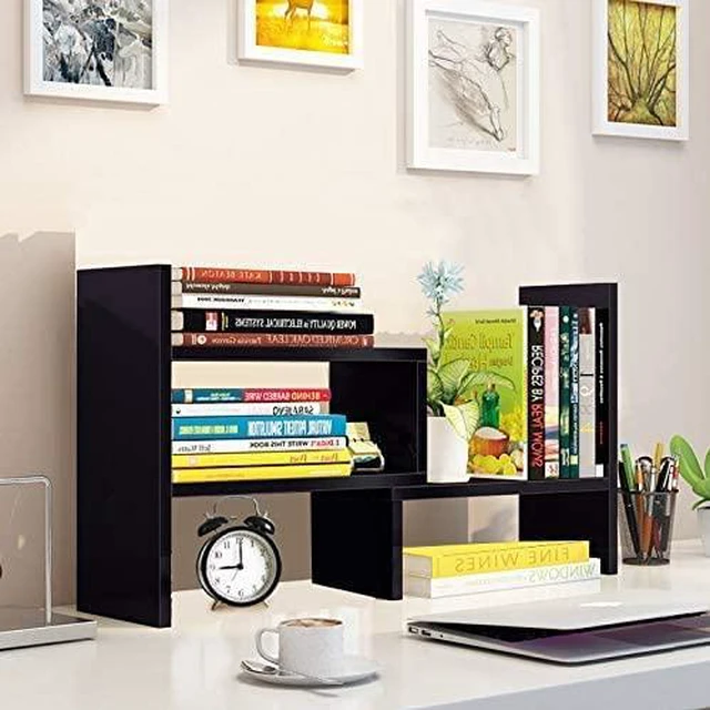 Alt view image 6 of 6 - Desktop Bookshelf Desk Storage Organizer Adjustable Wood Desktop Display Shelf Rack Counter Office Storage Rack Top Bookcase - Free Style Display Natural Stand Office Supplies Desk Organizer