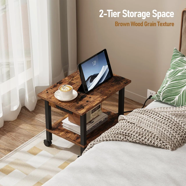 Alt view image 7 of 7 - Printer Stand, 2 Tier Rolling Printer Cart with Charging Station Small Under Desk Printer Table with Wheels for Small Space, Office, Home, Brown PS01BB001P