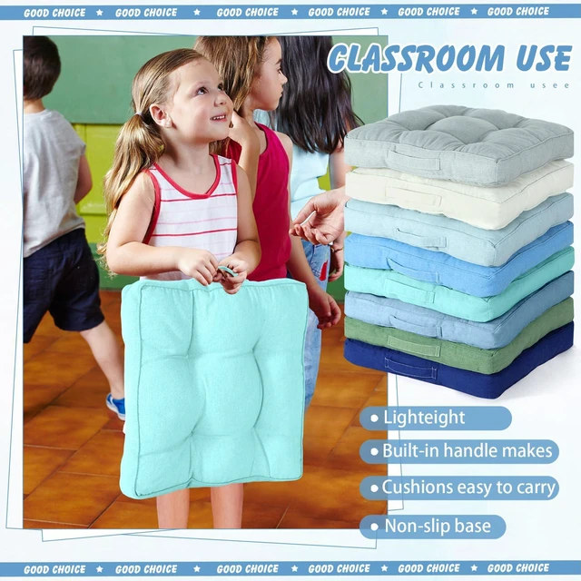 Alt view image 4 of 7 - 8 Pcs Floor Cushions for Classroom, Blue and Green Series, Square 15x15x2.4 Inch, Cotton Linen, Flexible Seating Pillows Bulk, Multiple Colors, for Kids Home School Kindergarten Nursery