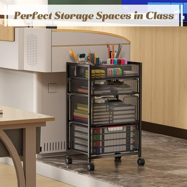 Alt view image 7 of 7 - 4-Tier Rolling Utility Cart with 3 Drawers, Craft Organizer and Storage with DIY Divider, Art-Craft Supplies with Caster Wheels, Multi-Functional Storage For Classroom, Office, Paints, Artifacts