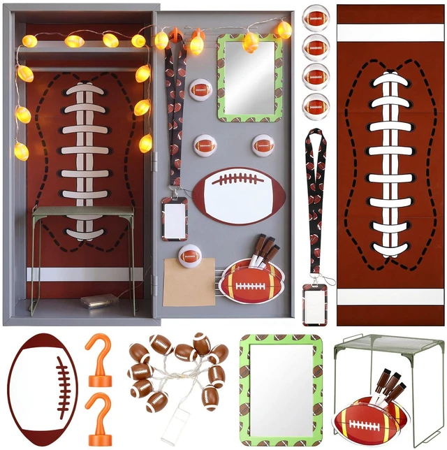 Main image of 19 Pcs Locker Accessories, Football Locker Organizer Decoration with Shelf, Wallpaper, Mirror, Whiteboard, Pen Holder, Dry Erase Markers, Magnets, String Light, Hook, Lanyard Card Holder