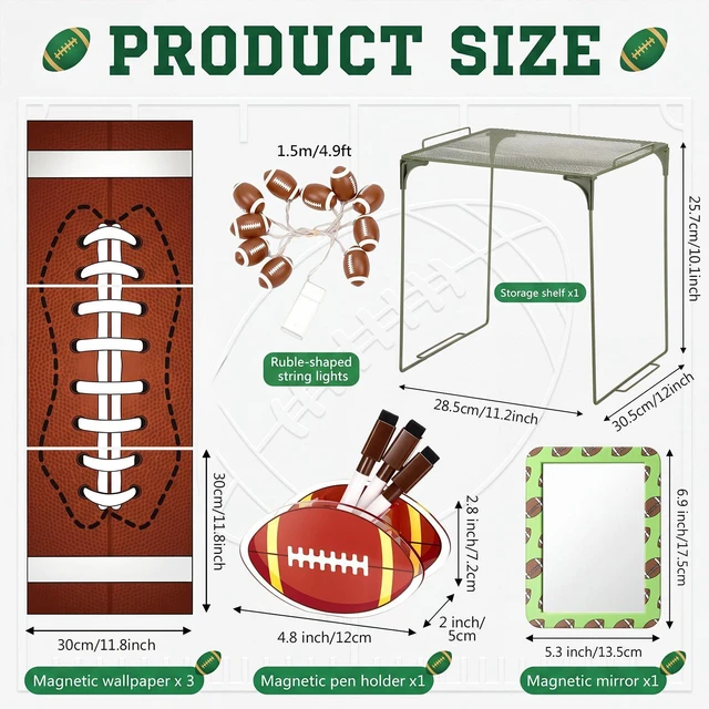 Alt view image 2 of 7 - 19 Pcs Locker Accessories, Football Locker Organizer Decoration with Shelf, Wallpaper, Mirror, Whiteboard, Pen Holder, Dry Erase Markers, Magnets, String Light, Hook, Lanyard Card Holder