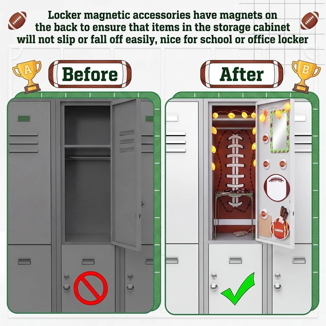 Alt view image 7 of 7 - 19 Pcs Locker Accessories, Football Locker Organizer Decoration with Shelf, Wallpaper, Mirror, Whiteboard, Pen Holder, Dry Erase Markers, Magnets, String Light, Hook, Lanyard Card Holder
