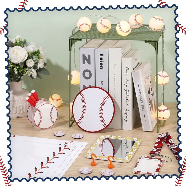 Alt view image 4 of 7 - 19 Pcs Locker Accessories, Baseball Locker Organizer Decoration with Shelf, Wallpaper, Mirror, Whiteboard, Pen Holder, Dry Erase Markers, Magnets, String Light, Hook, Lanyard Card Holder