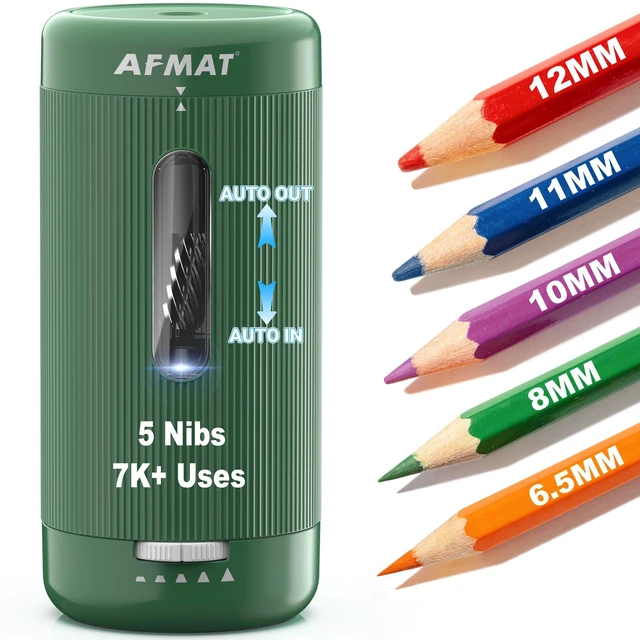 Main image of Electric Pencil Sharpener, Auto in & Out, 5 Nibs, 7K+ Uses, Fully Automatic Pencil Sharpener for Classroom, Rechargeable Hands-Free Sharpeners for Jumbo/Colored Pencils (6.5-12mm) PSC3(Green)