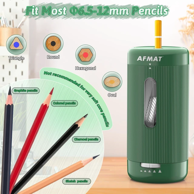 Alt view image 3 of 7 - Electric Pencil Sharpener, Auto in & Out, 5 Nibs, 7K+ Uses, Fully Automatic Pencil Sharpener for Classroom, Rechargeable Hands-Free Sharpeners for Jumbo/Colored Pencils (6.5-12mm) PSC3(Green)