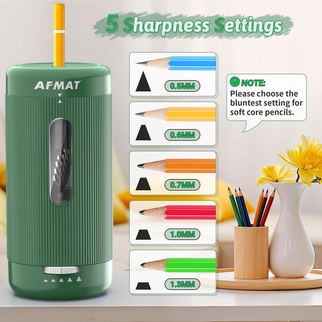 Alt view image 4 of 7 - Electric Pencil Sharpener, Auto in & Out, 5 Nibs, 7K+ Uses, Fully Automatic Pencil Sharpener for Classroom, Rechargeable Hands-Free Sharpeners for Jumbo/Colored Pencils (6.5-12mm) PSC3(Green)