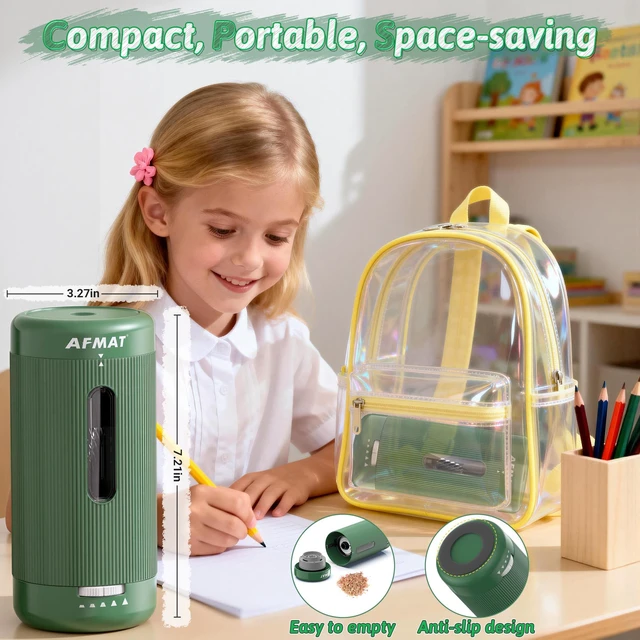 Alt view image 6 of 7 - Electric Pencil Sharpener, Auto in & Out, 5 Nibs, 7K+ Uses, Fully Automatic Pencil Sharpener for Classroom, Rechargeable Hands-Free Sharpeners for Jumbo/Colored Pencils (6.5-12mm) PSC3(Green)