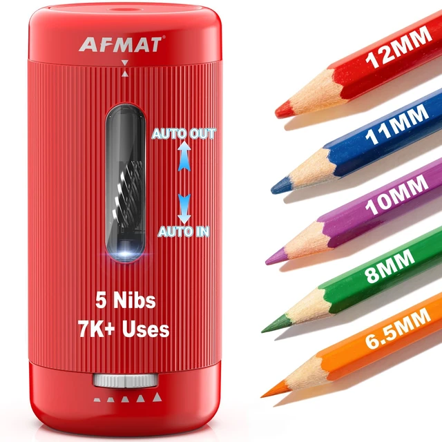 Main image of Electric Pencil Sharpener, Auto in & Out, 5 Nibs, 7K+ Uses, Fully Automatic Pencil Sharpener for Classroom, Rechargeable Hands-Free Sharpeners for Jumbo/Colored Pencils (6.5-12mm) PSC3(Red)