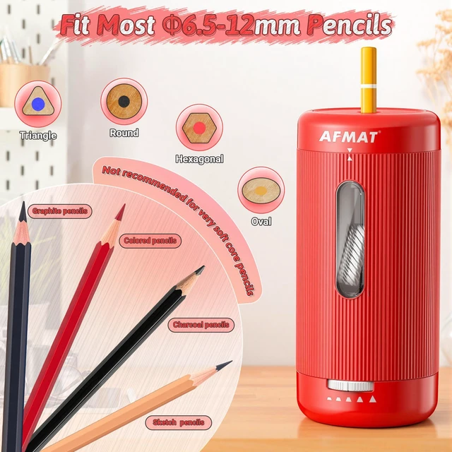 Alt view image 3 of 7 - Electric Pencil Sharpener, Auto in & Out, 5 Nibs, 7K+ Uses, Fully Automatic Pencil Sharpener for Classroom, Rechargeable Hands-Free Sharpeners for Jumbo/Colored Pencils (6.5-12mm) PSC3(Red)