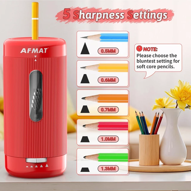 Alt view image 4 of 7 - Electric Pencil Sharpener, Auto in & Out, 5 Nibs, 7K+ Uses, Fully Automatic Pencil Sharpener for Classroom, Rechargeable Hands-Free Sharpeners for Jumbo/Colored Pencils (6.5-12mm) PSC3(Red)