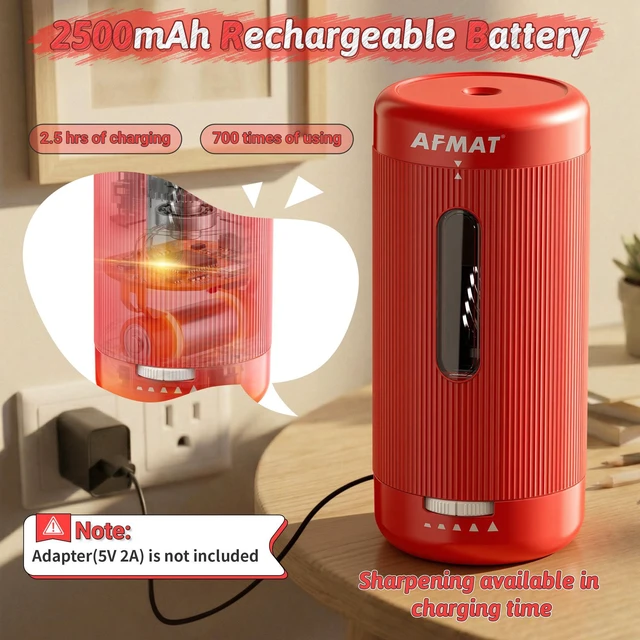 Alt view image 5 of 7 - Electric Pencil Sharpener, Auto in & Out, 5 Nibs, 7K+ Uses, Fully Automatic Pencil Sharpener for Classroom, Rechargeable Hands-Free Sharpeners for Jumbo/Colored Pencils (6.5-12mm) PSC3(Red)