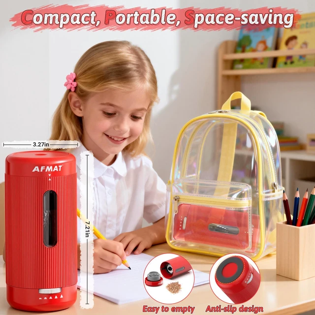 Alt view image 6 of 7 - Electric Pencil Sharpener, Auto in & Out, 5 Nibs, 7K+ Uses, Fully Automatic Pencil Sharpener for Classroom, Rechargeable Hands-Free Sharpeners for Jumbo/Colored Pencils (6.5-12mm) PSC3(Red)