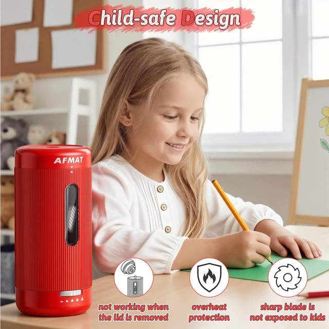 Alt view image 7 of 7 - Electric Pencil Sharpener, Auto in & Out, 5 Nibs, 7K+ Uses, Fully Automatic Pencil Sharpener for Classroom, Rechargeable Hands-Free Sharpeners for Jumbo/Colored Pencils (6.5-12mm) PSC3(Red)