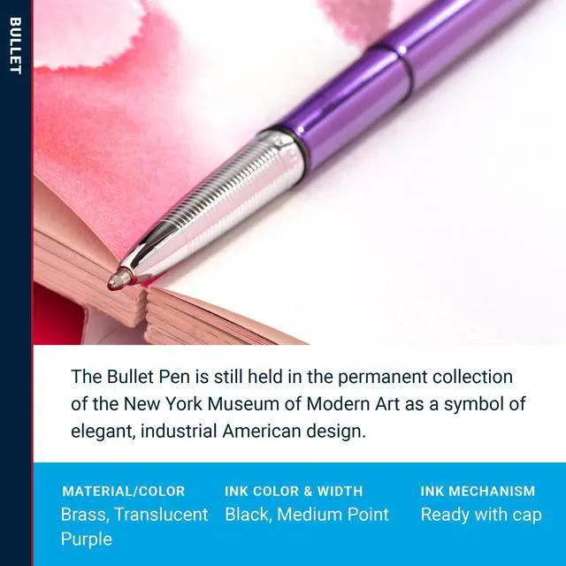 Alt view image 3 of 7 - Space Pen Purple Haze Pressurized Ballpoint Bullet Pen, Gift Box Compact Size, Writes Upside Down and in Extreme Temperatures, Smooth Black Ink, Medium Point, Made in the USA