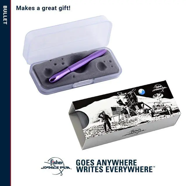 Alt view image 7 of 7 - Space Pen Purple Haze Pressurized Ballpoint Bullet Pen, Gift Box Compact Size, Writes Upside Down and in Extreme Temperatures, Smooth Black Ink, Medium Point, Made in the USA