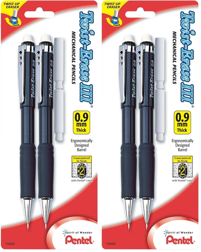 Main image of Twist-Erase III Mechanical Pencil, (0.9mm), Assorted Barrel Colors with 2 Eraser Refills (QE519BP2-K6) (Pack of 4)