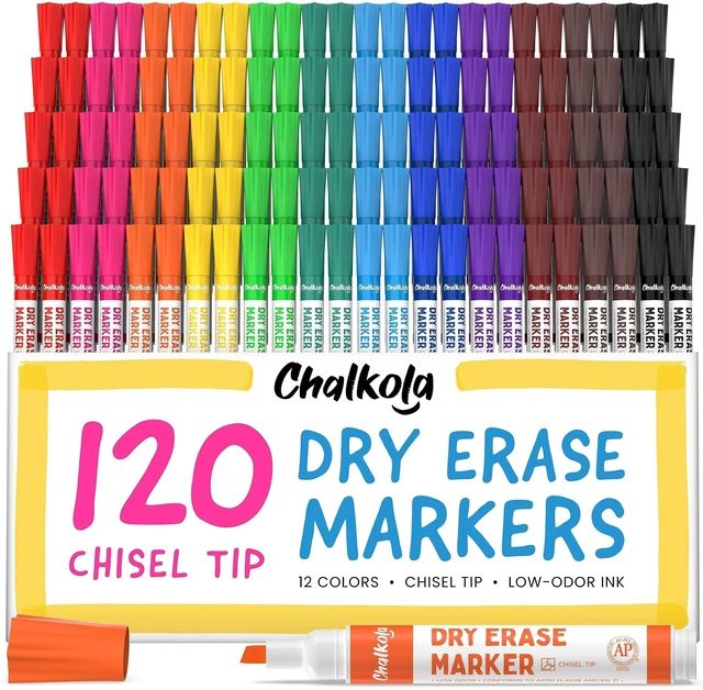 Main image of Bulk Dry Erase Markers for Classroom (120 Pack, 12 Vibrant Colors) Erasable, Low Odor, Chisel Tip WhiteBoard Markers, Dry Erase Pens for Kids, Teachers - Office, Home, School Supplies