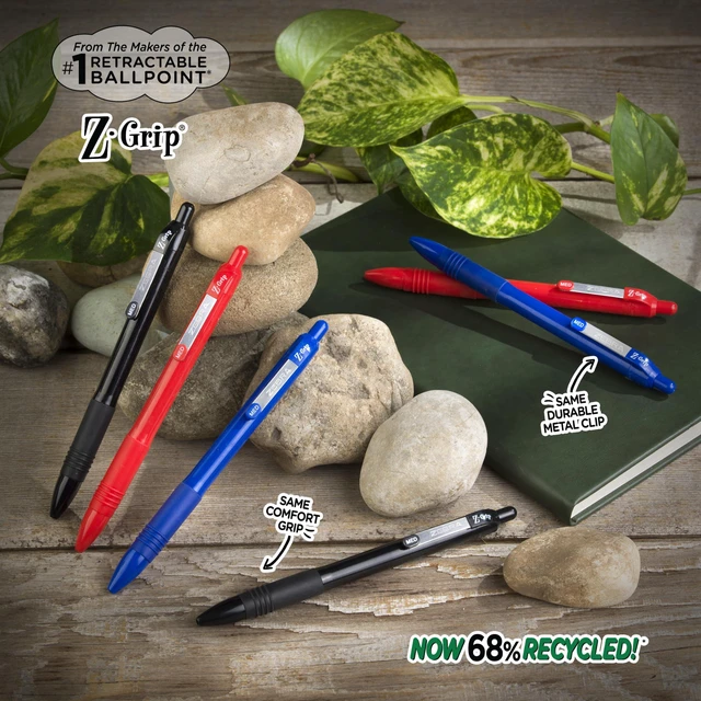 Alt view image 2 of 6 - Z-Grip Recycled Ballpoint Pen, Black Ink, 1.0mm, 48 Bulk-Pack Retractable, Smooth Writing, Medium Point, 68% Recycled (GRS Certified; Global Recycled Standards) School & Office (20418)