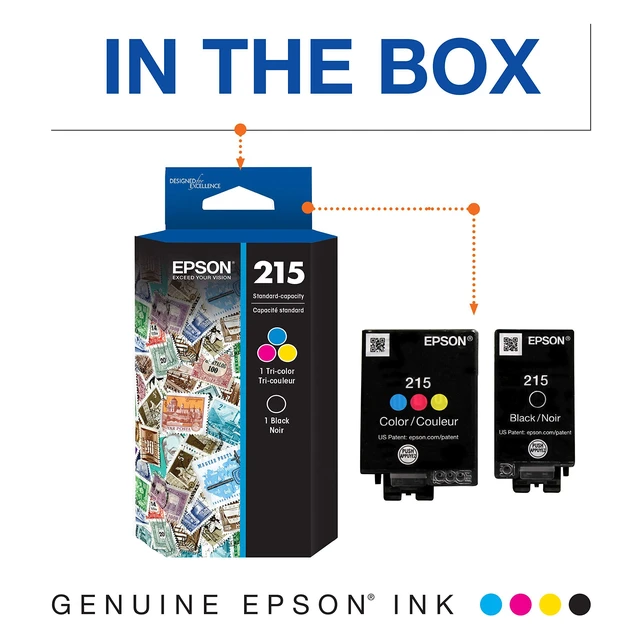 Alt view image 2 of 5 - 215 Genuine Ink Cartridge Black and Color Combo Pack T215120-BCS Works With WorkForce WF-100 WF-110 EC-C110