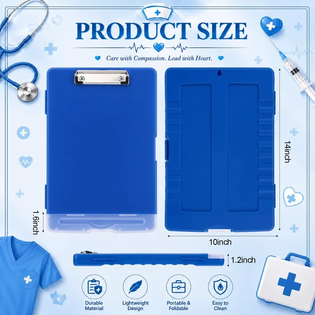 Alt view image 2 of 7 - 6 Pcs Clipboard with Storage Heavy Duty 8.5 X 11,Dark Blue Storage Clip board Bulk, Plastic Nursing Folder with Pen Holder, A14 Medical Organizer,for Teacher Office, Organization