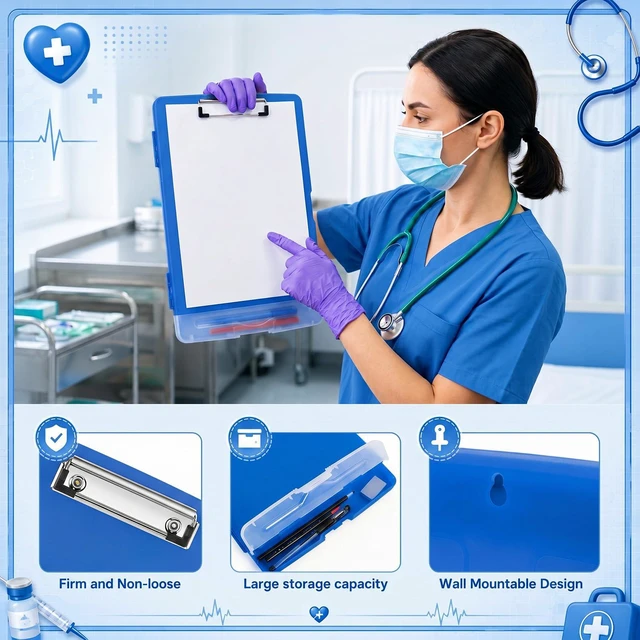 Alt view image 3 of 7 - 6 Pcs Clipboard with Storage Heavy Duty 8.5 X 11,Dark Blue Storage Clip board Bulk, Plastic Nursing Folder with Pen Holder, A14 Medical Organizer,for Teacher Office, Organization