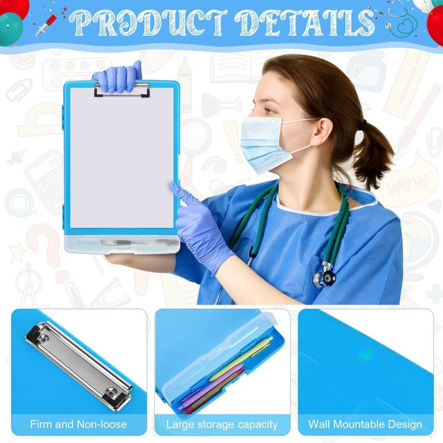 Alt view image 3 of 7 - 6 Pcs Clipboard with Storage Heavy Duty 8.5 X 11,Simple Color Storage Clip board Bulk, Plastic Nursing Folder with Pen Holder, A6 Medical Organizer,for Teacher Office, Organization