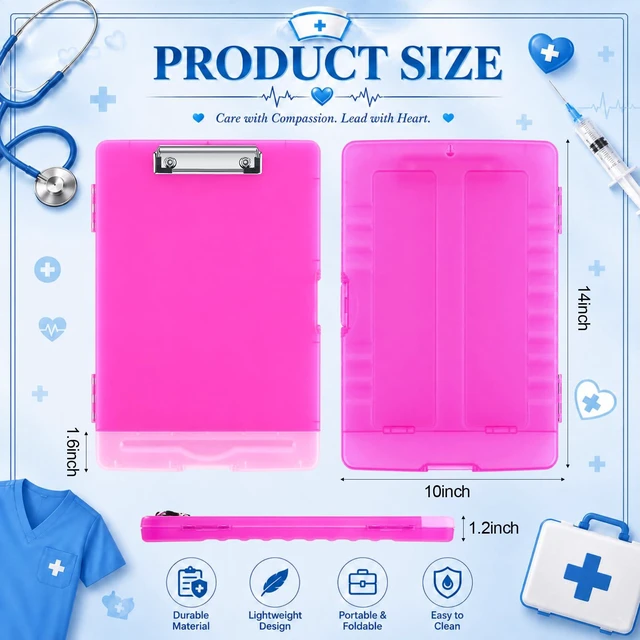 Alt view image 2 of 7 - 6 Pcs Clipboard with Storage Heavy Duty 8.5 X 11,Candy Color Storage Clip board Bulk, Plastic Nursing Folder with Pen Holder, A11 Medical Organizer,for Teacher Office, Organization