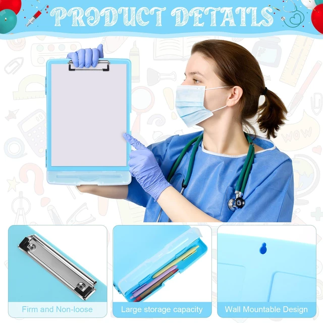 Alt view image 3 of 7 - 6 Pcs Clipboard with Storage Heavy Duty 8.5 X 11,Fresh Color Storage Clip board Bulk, Plastic Nursing Folder with Pen Holder, A7 Medical Organizer,for Teacher Office, Organization