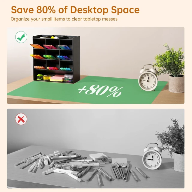 Alt view image 2 of 7 - Acrylic Vertical Marker Organizer for 150 Markers, Desk Orgaizer 13 Compartments Clear Angled Pen & Pencil Holder, Large Stationery & Art Supply Storage for School (10.2 x 9.8 x 4 Inch)