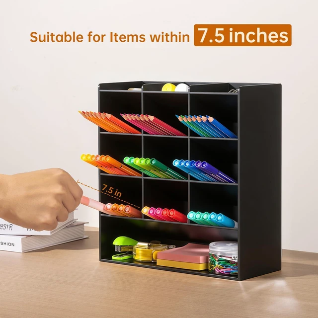 Alt view image 3 of 7 - Acrylic Vertical Marker Organizer for 150 Markers, Desk Orgaizer 13 Compartments Clear Angled Pen & Pencil Holder, Large Stationery & Art Supply Storage for School (10.2 x 9.8 x 4 Inch)