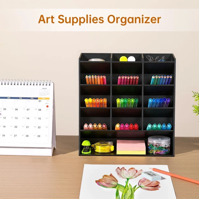 Alt view image 4 of 7 - Acrylic Vertical Marker Organizer for 150 Markers, Desk Orgaizer 13 Compartments Clear Angled Pen & Pencil Holder, Large Stationery & Art Supply Storage for School (10.2 x 9.8 x 4 Inch)