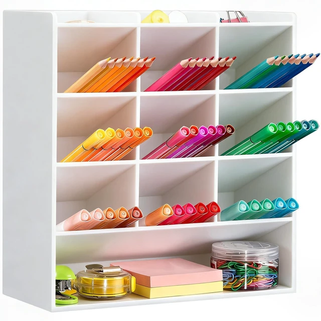 Main image of Acrylic Vertical Marker Organizer for 150 Markers, Desk Orgaizer 13 Compartments Clear Angled Pen & Pencil Holder, Large Stationery & Art Supply Storage for School (10.2 x 9.8 x 4 Inch)