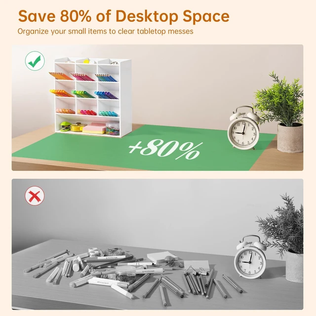 Alt view image 2 of 7 - Acrylic Vertical Marker Organizer for 150 Markers, Desk Orgaizer 13 Compartments Clear Angled Pen & Pencil Holder, Large Stationery & Art Supply Storage for School (10.2 x 9.8 x 4 Inch)