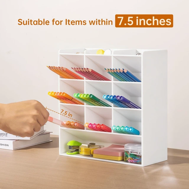 Alt view image 3 of 7 - Acrylic Vertical Marker Organizer for 150 Markers, Desk Orgaizer 13 Compartments Clear Angled Pen & Pencil Holder, Large Stationery & Art Supply Storage for School (10.2 x 9.8 x 4 Inch)