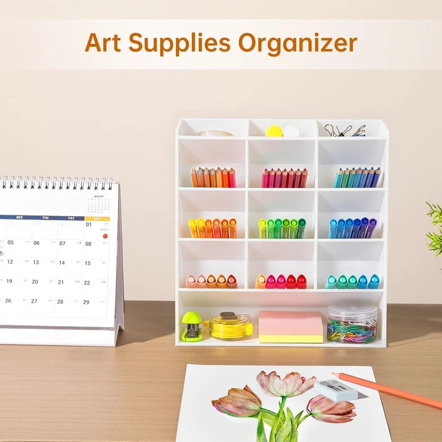 Alt view image 5 of 7 - Acrylic Vertical Marker Organizer for 150 Markers, Desk Orgaizer 13 Compartments Clear Angled Pen & Pencil Holder, Large Stationery & Art Supply Storage for School (10.2 x 9.8 x 4 Inch)