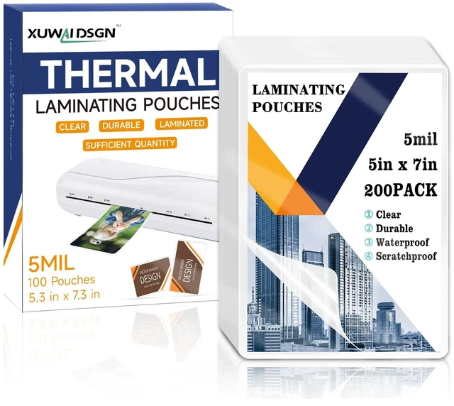 Main image of 200 Pack 5mil 5x7" Thermal Laminating Pouches Badge Laminate Pouches Clear Laminated Luggage Tags Printable Laminator Pouches for Business Permits Cards (200, 5.3"x7.3"-5mil)