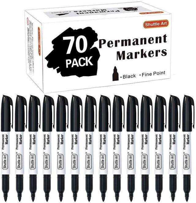 Main image of Permanent Markers, 70 Pack Black Permanent Marker set,Fine Point, Works on Plastic,Wood,Stone,Metal and Glass for Doodling, Marking