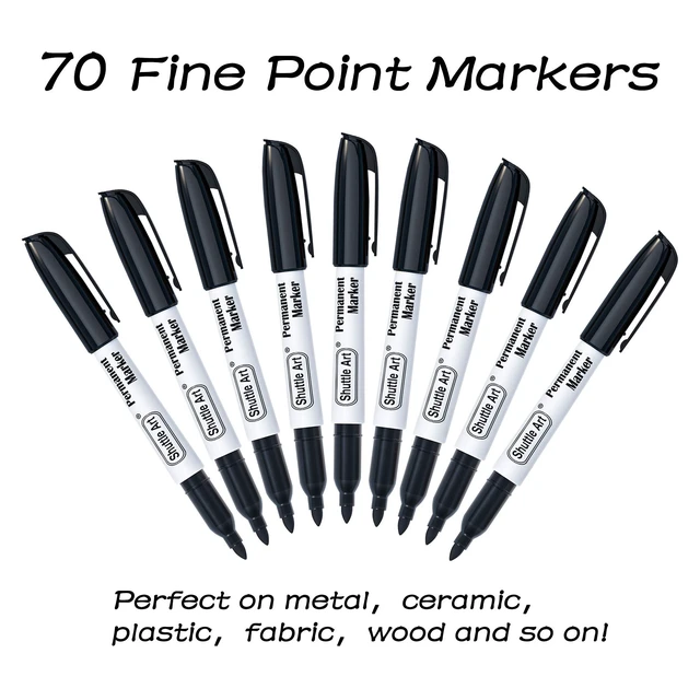 Alt view image 2 of 7 - Permanent Markers, 70 Pack Black Permanent Marker set,Fine Point, Works on Plastic,Wood,Stone,Metal and Glass for Doodling, Marking
