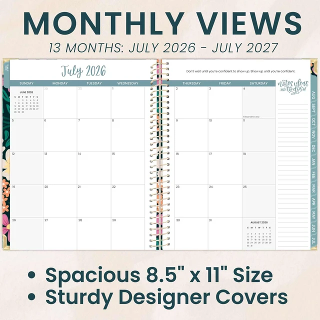 Alt view image 3 of 7 - HARDCOVER Planner 2026-2027 (8.5" x 11") Academic Year (July 2026 - July 2027) - 13 Months Task Goal Planner for Women - Monthly & Weekly Agenda Book - Blooming Wildly