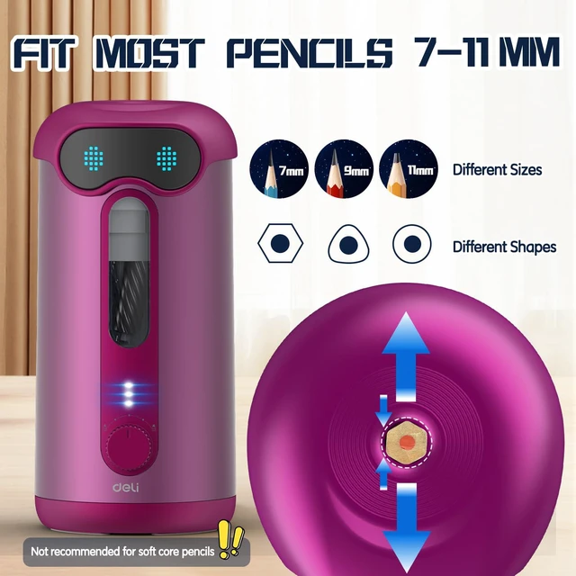 Alt view image 3 of 7 - Electric Pencil Sharpener, Fully Automatic Pencil Sharpener, Deep Pink for 7-11mm Colored/Jumbo Pencils, Auto in&Out, Rechargeable Hands-Free Pencil Sharpener for Classroom Home Office, Low Noise