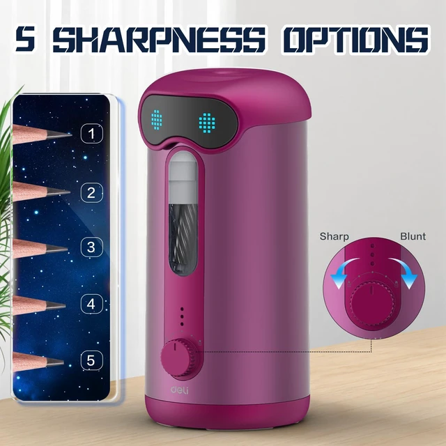 Alt view image 4 of 7 - Electric Pencil Sharpener, Fully Automatic Pencil Sharpener, Deep Pink for 7-11mm Colored/Jumbo Pencils, Auto in&Out, Rechargeable Hands-Free Pencil Sharpener for Classroom Home Office, Low Noise